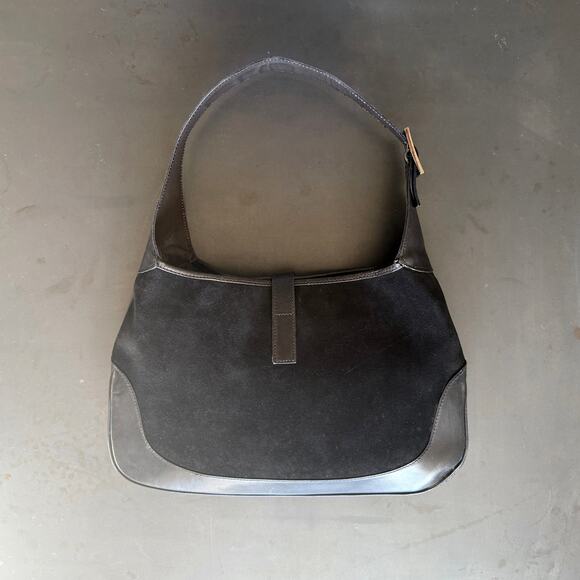 GUCCI Black Suede Jackie Sherry Bouvier Stripe Hobo Bag Leather - Picture 3 of 10